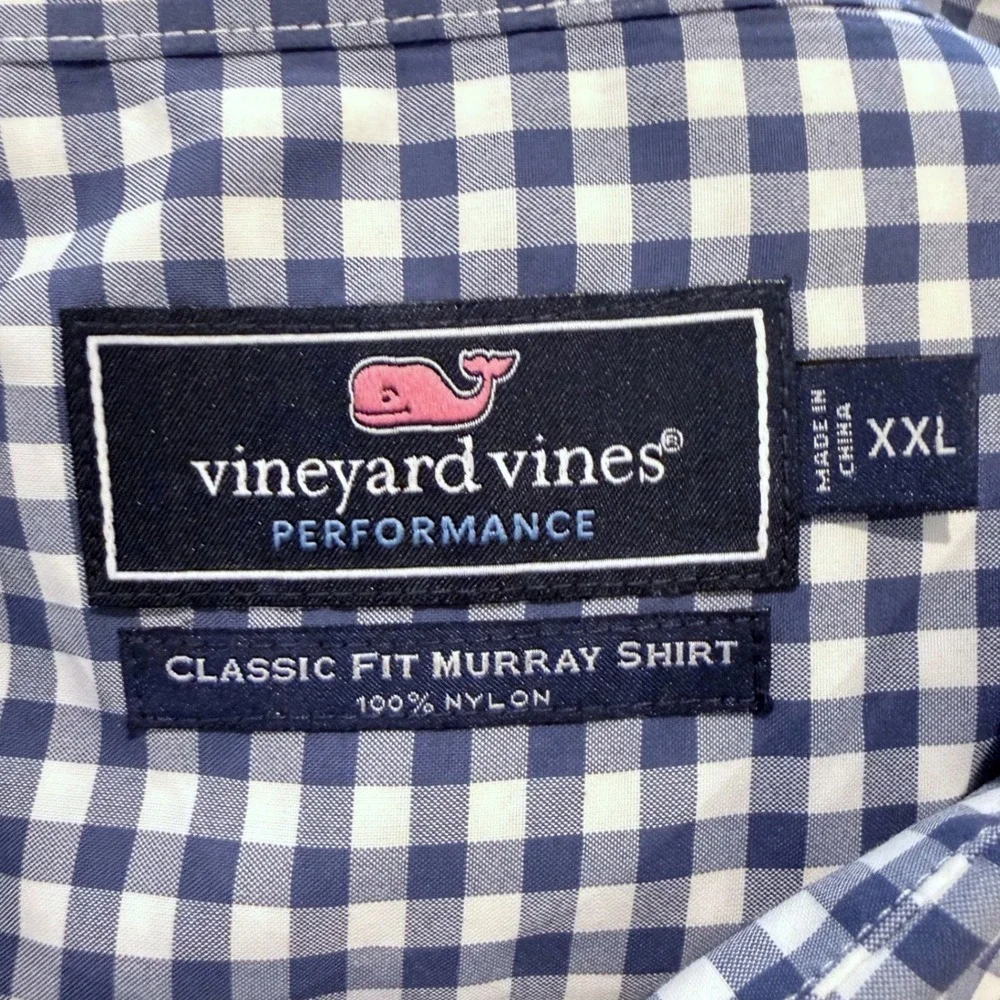 Vineyard Vines Performance Murray‎ Shirt XXL Navy Gingham Classic Fit Nylon Mens